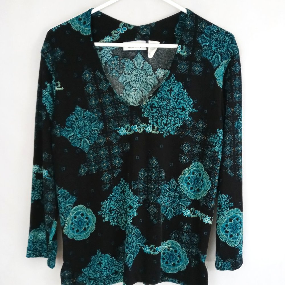 Shego's Black Blouse With Blue Green Floral Sz 1